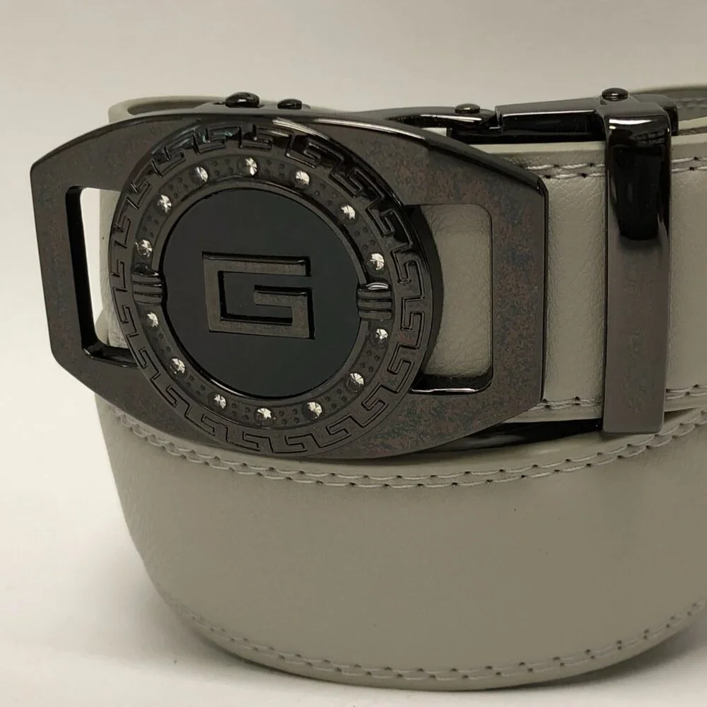 Gray belt Men's Leather Ratchet Belt with Automatic‎ Buckle Adjustable Dress New